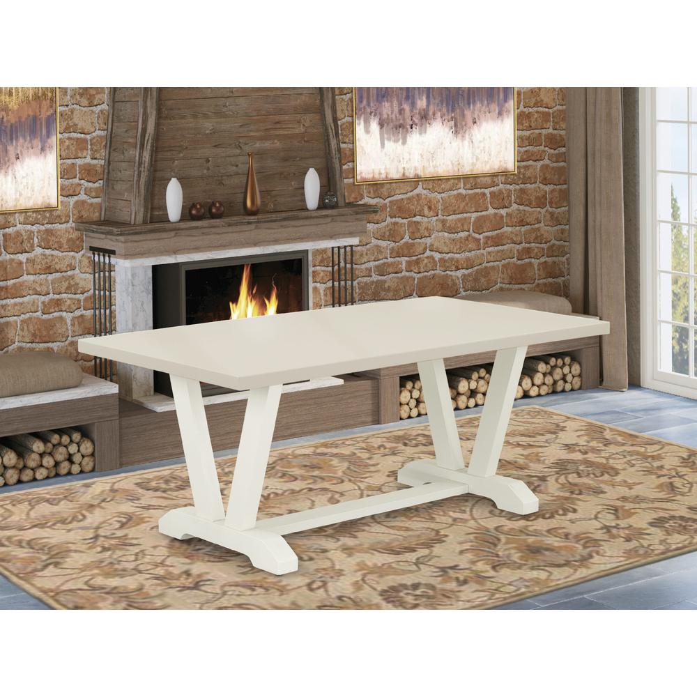 East West Furniture 1-Piece Kitchen Table with Rectangular Linen White Table top and Wire Brushed Wooden Legs Finish. Picture 1