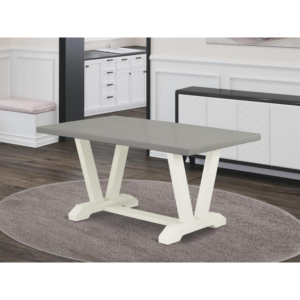 East West Furniture 1-Piece Dining Table with Rectangular Cement Table top and Linen White Wooden Legs Finish. Picture 1