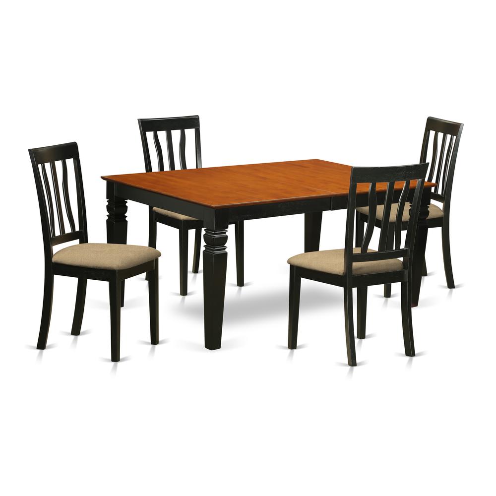WEAN5-BCH-C 5 Pc Kitchen table set with a Dining Table and 4 Linen Kitchen Chairs in Black. Picture 1