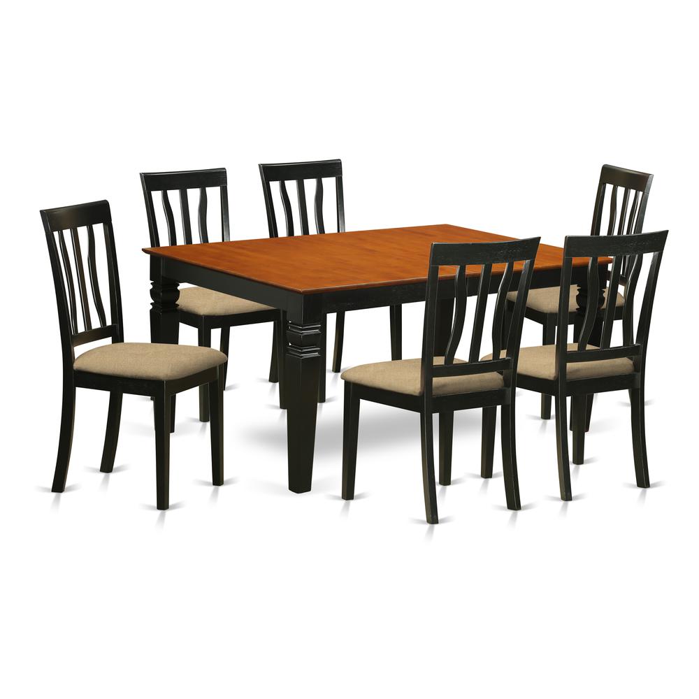 WEAN7-BCH-C 7 Pc Kitchen table set with a Dining Table and 6 Kitchen Chairs in Black. Picture 1