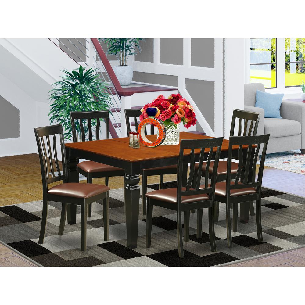 7  Pc  Kitchen  table  set  with  a  Dining  Table  and  6  Leather  Kitchen  Chairs  in  Black. Picture 1