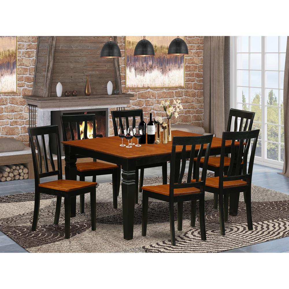 7  Pc  Kitchen  table  set  with  a  Kitchen  Table  and  6  Wood  Kitchen  Chairs  in  Black. Picture 1