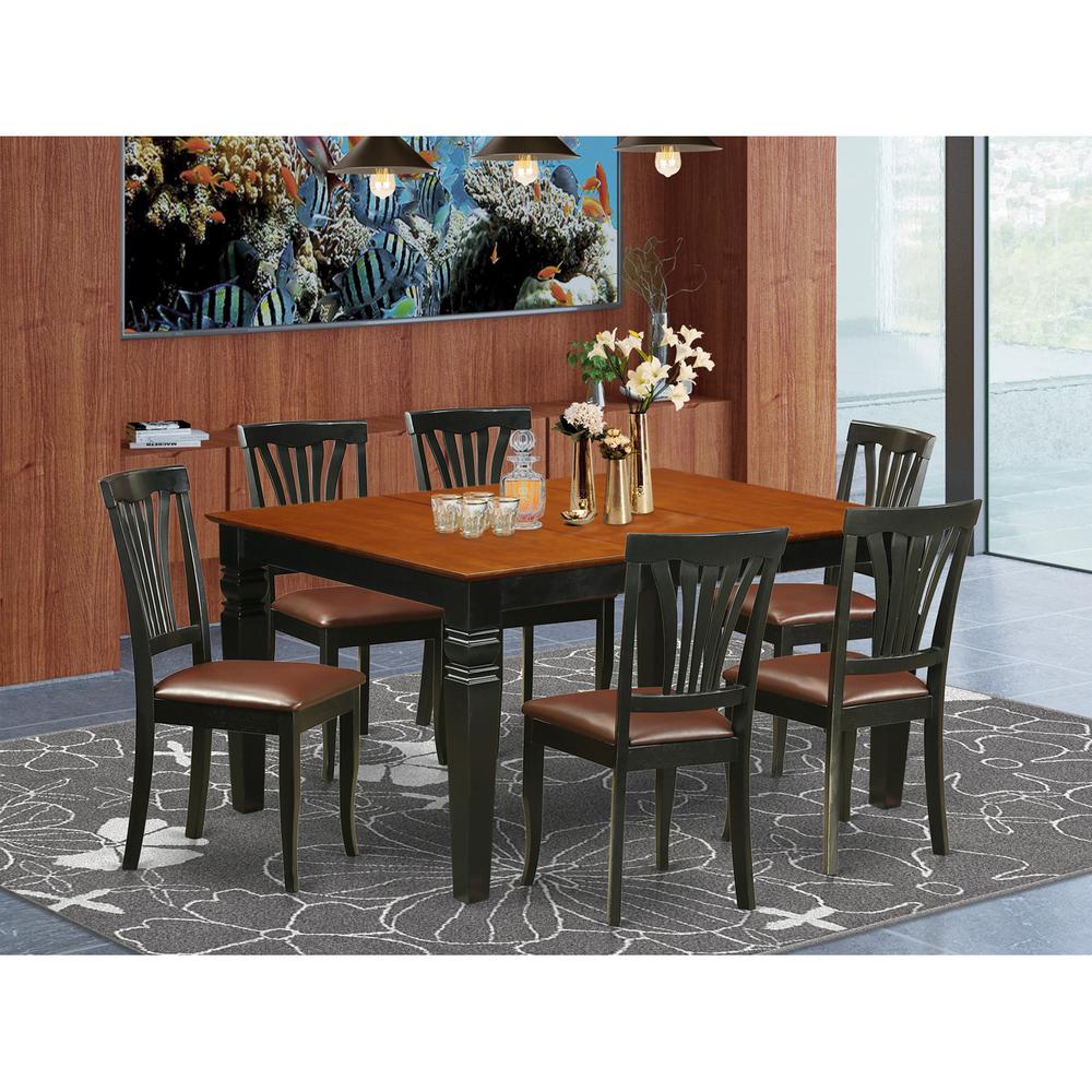 7  Pc  Dining  set  with  a  Kitchen  Table  and  6  Leather  Dining  Chairs  in  Black. Picture 1
