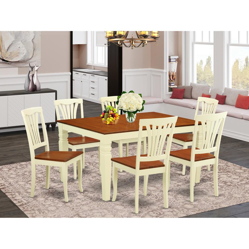 7  Pc  Kitchen  table  set  with  a  Dinning  Table  and  6  Wood  Dining  Chairs  in  Buttermilk  and  Cherry. Picture 1