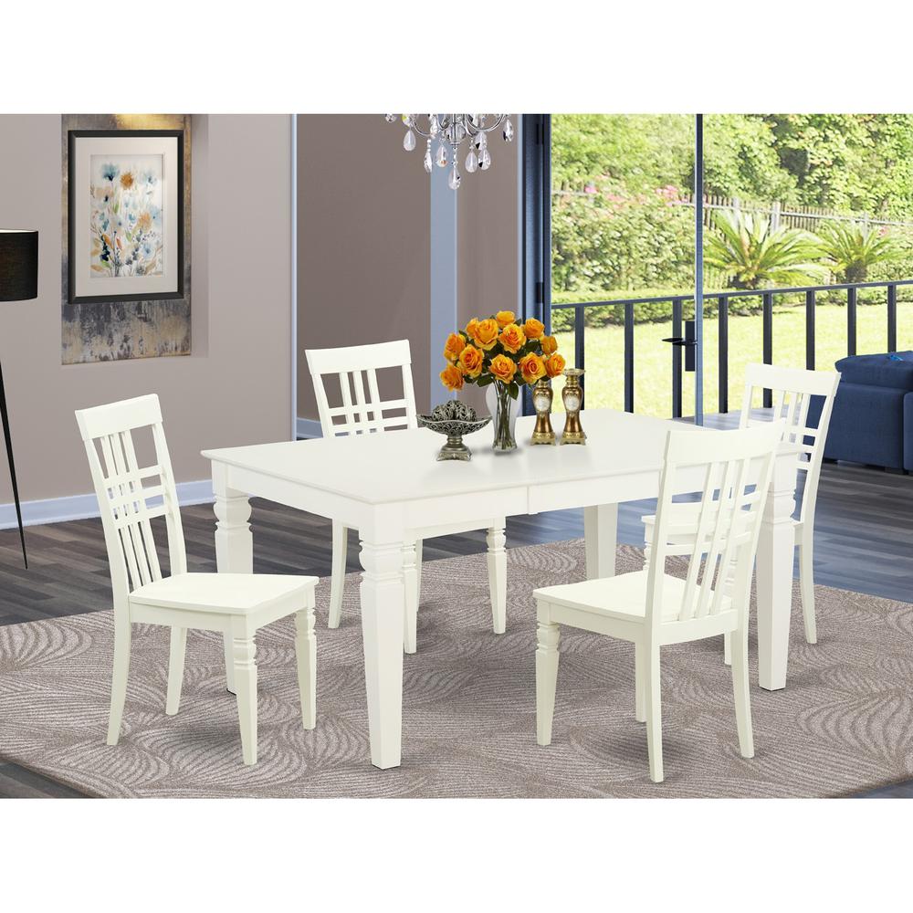 5  Pcrectangular  Table  and  4  Wood  Chairs  for  Dining  room  in  Linen  White. Picture 1