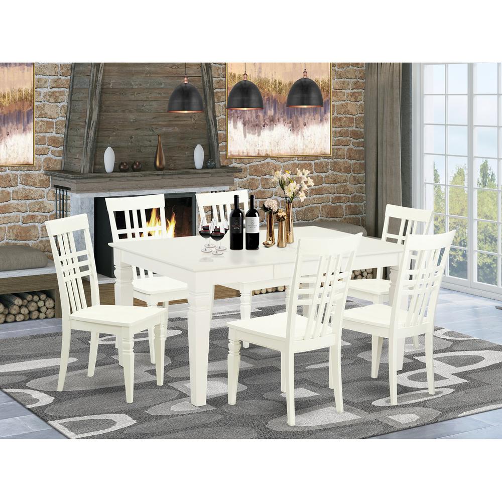 7  Pc  rectangular  Kitchen  Table  and  6  Wood  Chairs  for  Dining  room  in  Linen  White. Picture 1