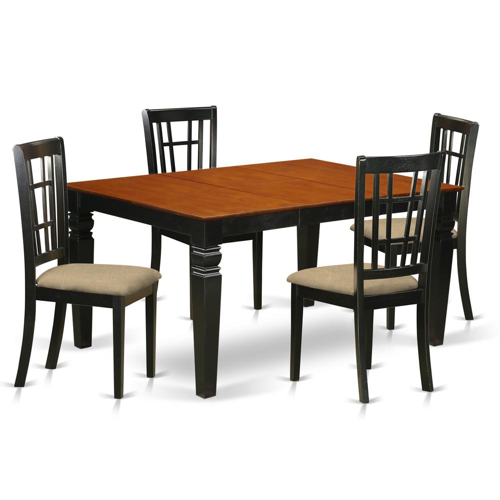 WENI5-BCH-C 5 Pc Dinette set with a Dining Table and 4 Linen Kitchen Chairs in Black. Picture 1