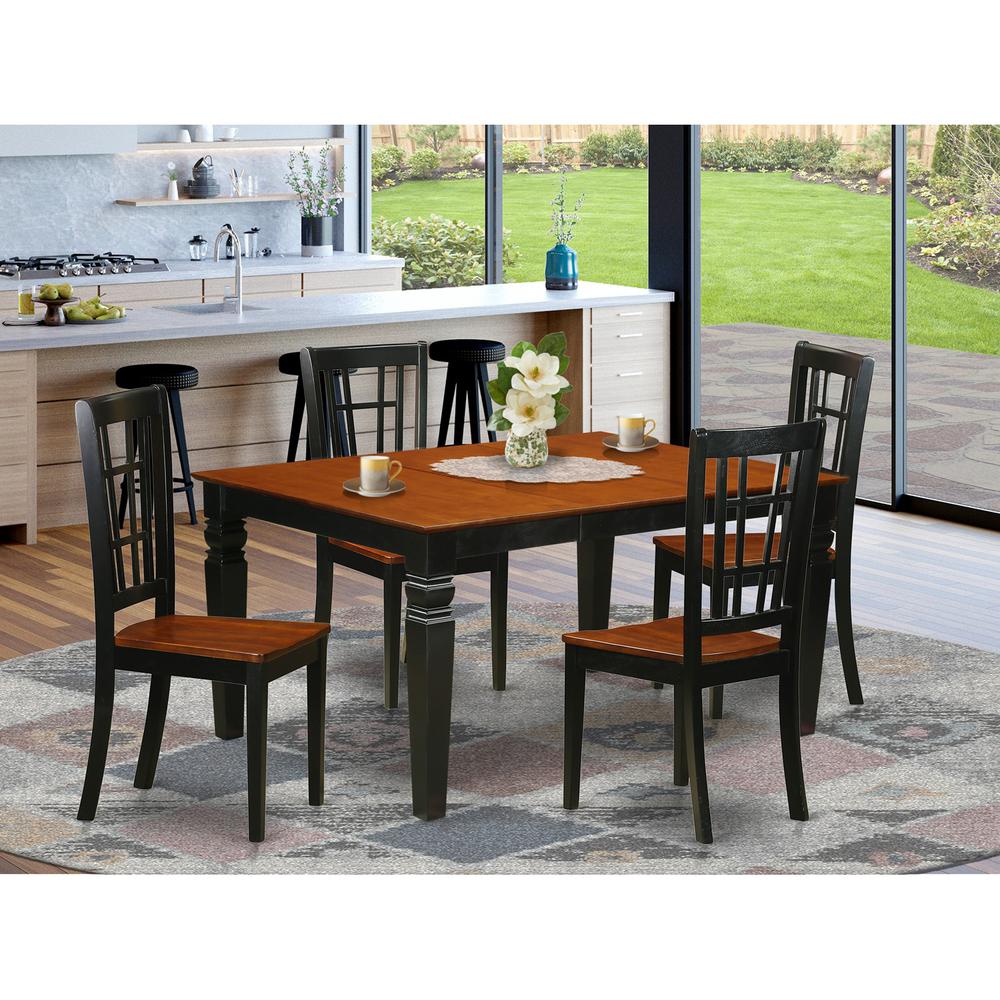 5  Pc  Dining  set  with  a  Dinning  Table  and  4  Wood  Kitchen  Chairs  in  Black. Picture 1
