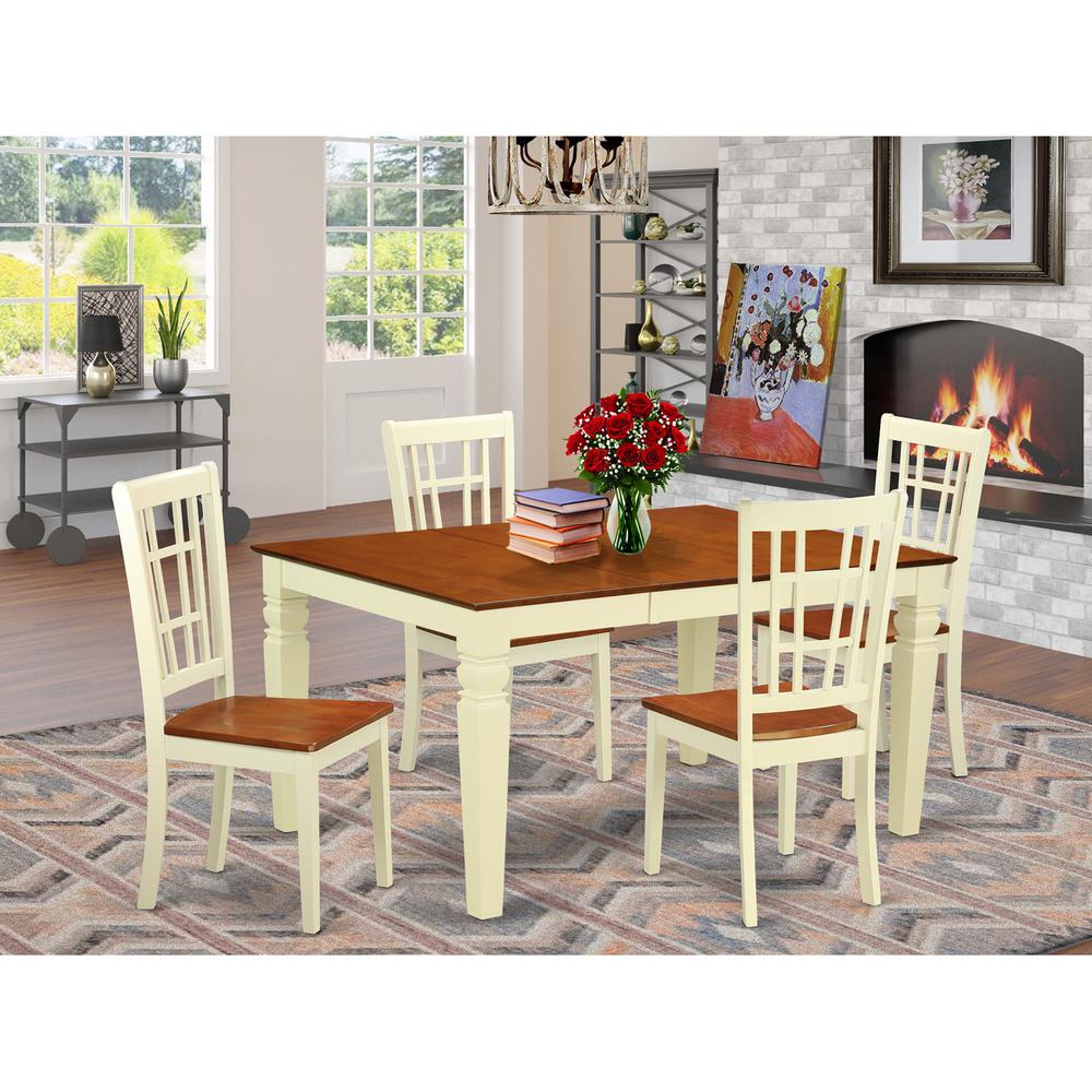 5  Pc  Dinette  set  with  a  Dinning  Table  and  4  Wood  Dining  Chairs  in  Buttermilk  and  Cherry. Picture 1