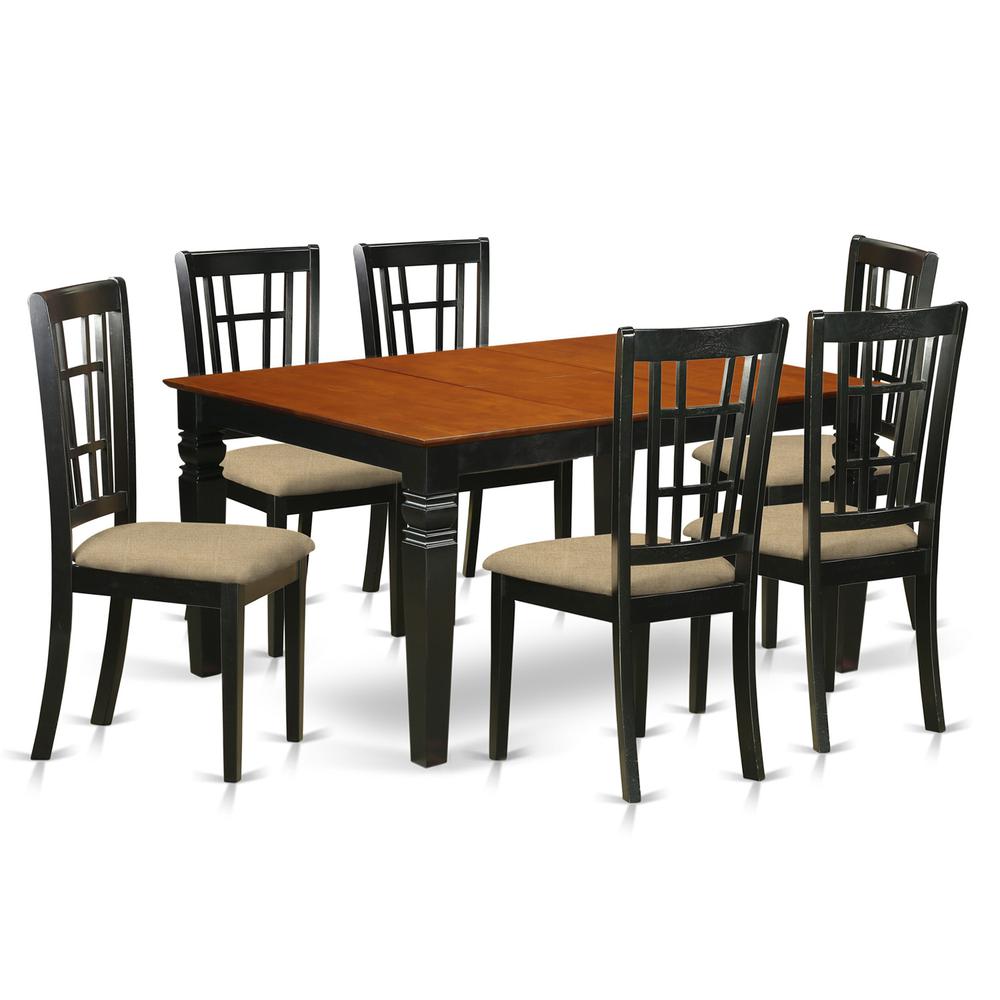 WENI7-BCH-C 7 Pc Dining set with a Dining Table and 6 Kitchen Chairs in Black. Picture 1