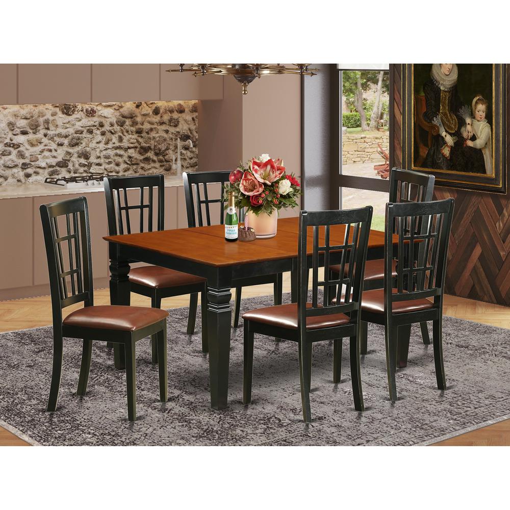 7  Pc  Kitchen  table  set  with  a  Kitchen  Table  and  6  Leather  Dining  Chairs  in  Black. Picture 1