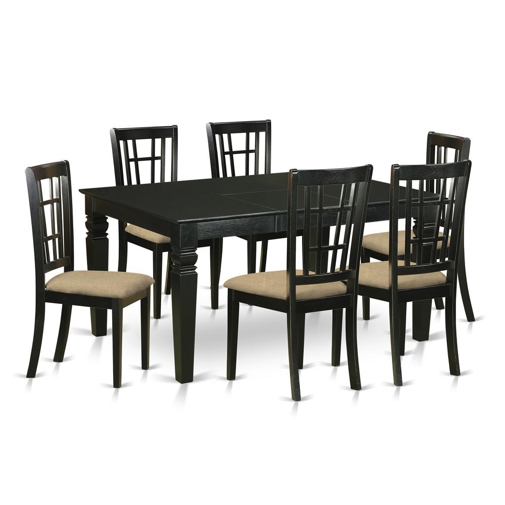 WENI7-BLK-C 7 PcTable and chair set for 6-Dining Table and 6 dinette Chairs. Picture 1