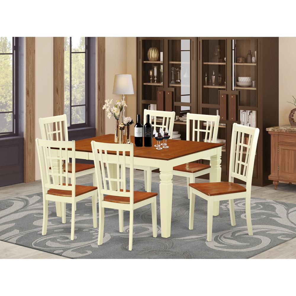 7  Pc  Kitchen  table  set  with  a  Dining  Table  and  6  Wood  Kitchen  Chairs  in  Buttermilk  and  Cherry. Picture 1