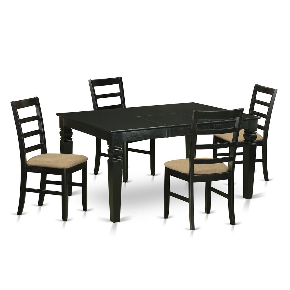 WEPF5-BLK-C 5 PC small Kitchen Table set - Table and 4 Dining Chairs. Picture 1