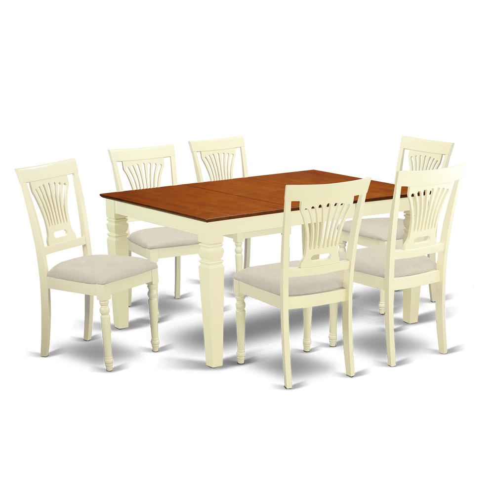 WEPL7-BMK-C 7 Pc Kitchen table set with a Dining Table and 6 Kitchen Chairs in Buttermilk and Cherry. Picture 1