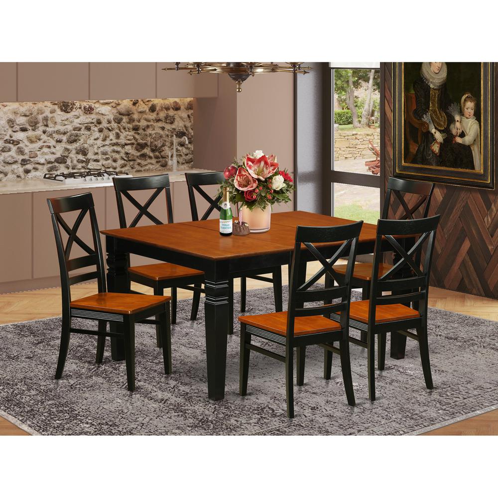 7  Pc  Dining  set  with  a  Kitchen  Table  and  6  Wood  Dining  Chairs  in  Black. Picture 1
