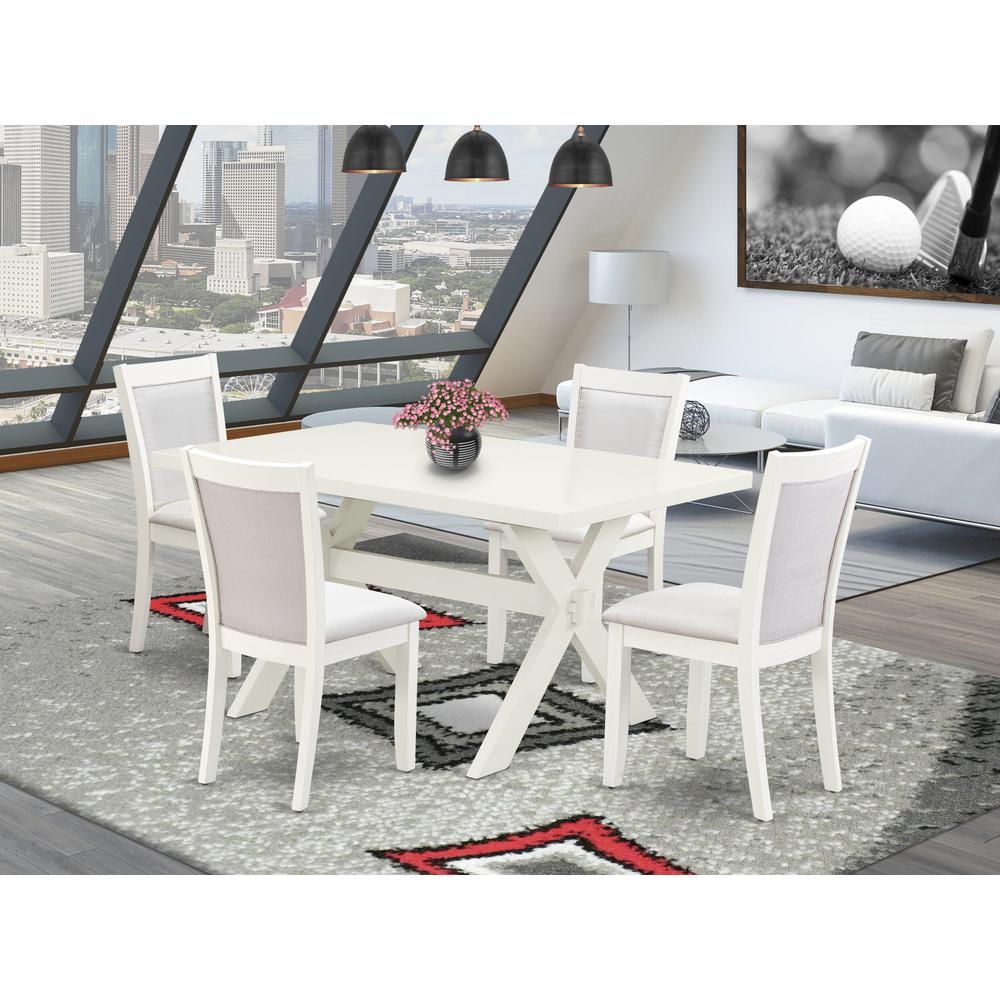 X026MZ001-5 5-Piece Dinette Set Contains a Modern Dining Table and 4 Cream Dining Room Chairs - Wire Brushed Linen White Finish. Picture 1