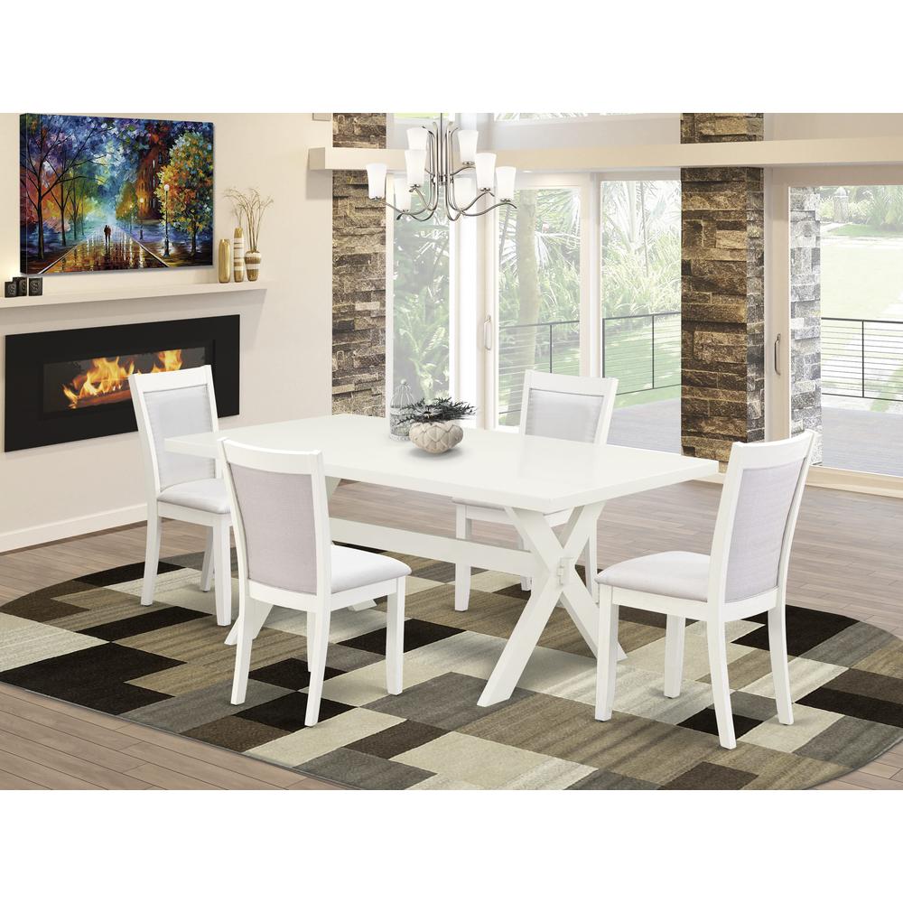 X027MZ001-5 5-Pc Dining Table Set Includes a Kitchen Table and 4 Cream Modern Dining Chairs - Wire Brushed Linen White Finish. Picture 1