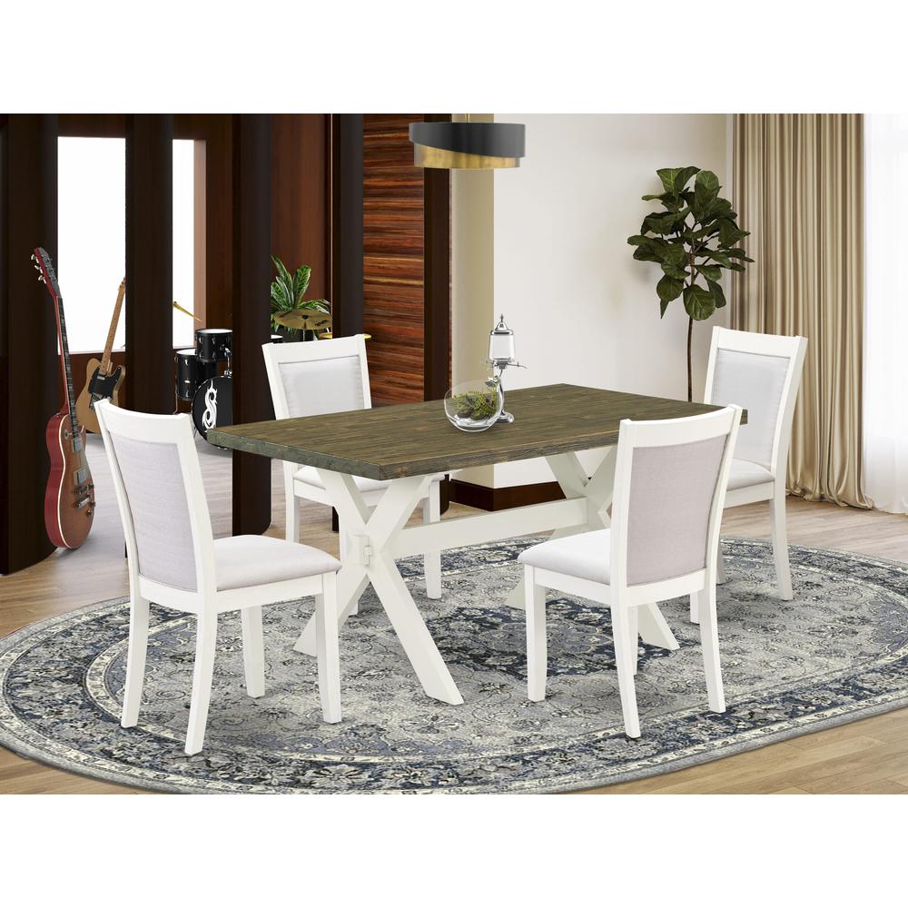 X076MZ001-5 5-Piece Dining Set Consists of a Wooden Dining Table and 4 Cream Dining Chairs - Wire Brushed Linen White Finish. Picture 1