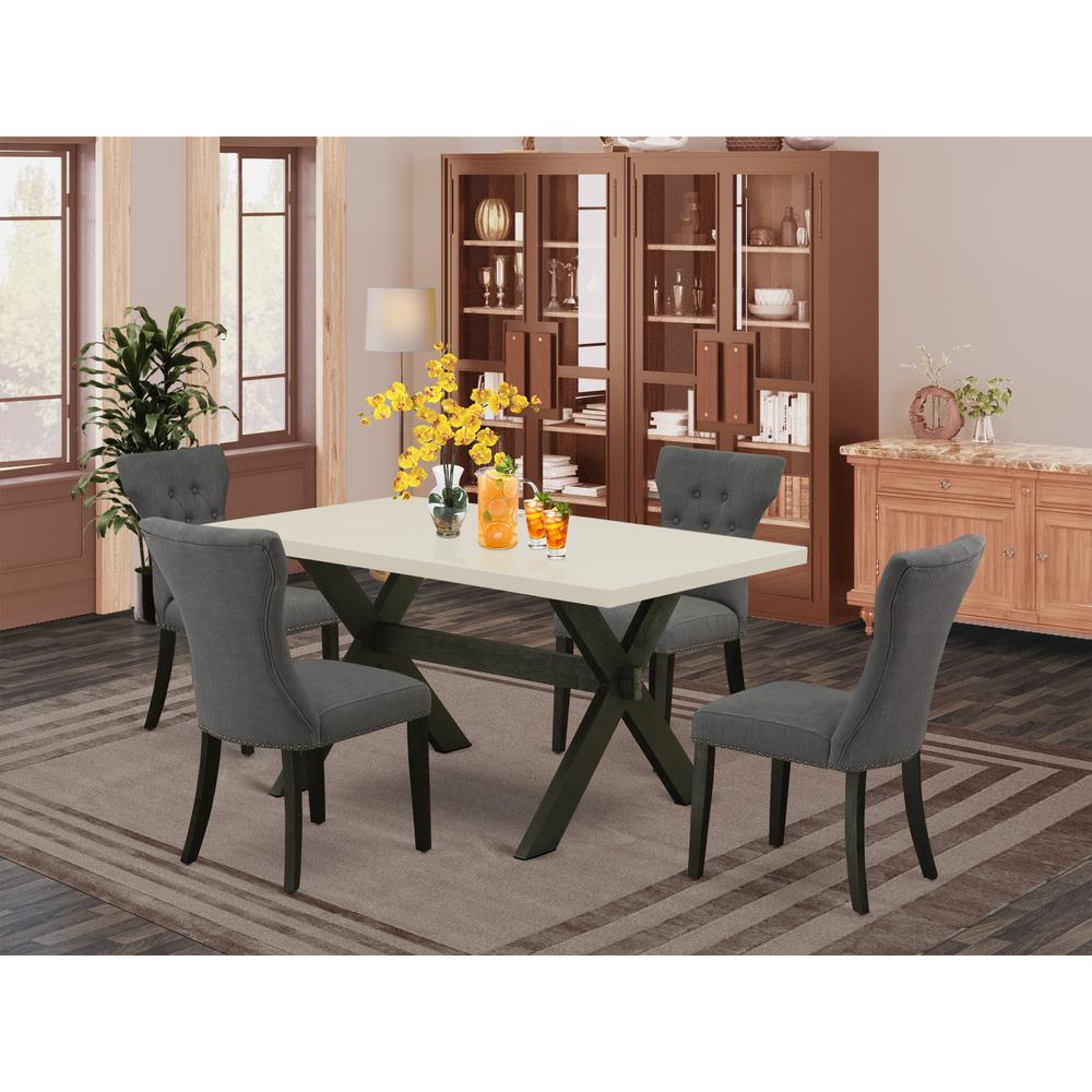 X626GA650-5 5-Pc Dining Table Set Included 4 Parson chairs Upholstered Seat and High Button Tufted Chair Back and Rectangular Table with Linen White Dining Table top (Black Finish). Picture 1