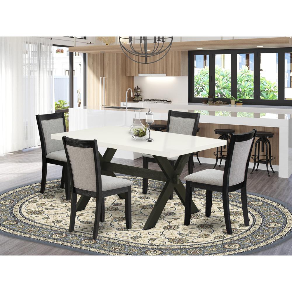 X626MZ606-5 5 Piece Table Set - A Linen White Dining Table with 4 Shitake Dining Room Chairs - Wire Brushed Black Finish. Picture 1