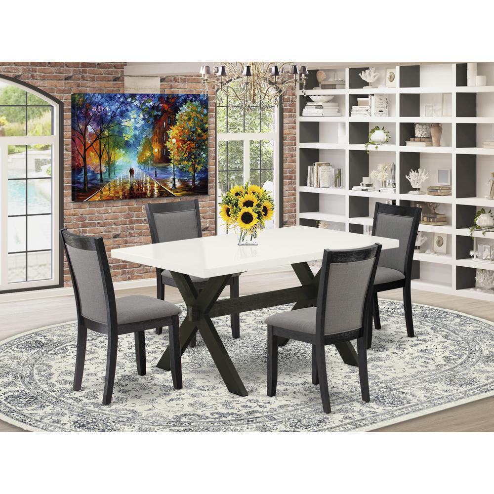 X626MZ650-5 5 Piece Kitchen Table Set - Linen White Dining Table with 4 Dark Gotham Grey Dining Chairs - Wire Brushed Black Finish. Picture 1