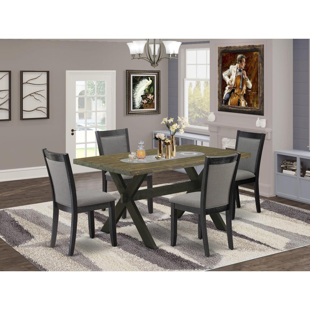X676MZ650-5 5 Piece Table Set - Distressed Jacobean Dinner Table with 4 Dark Gotham Grey Dining Chairs - Wire Brushed Black Finish. Picture 1