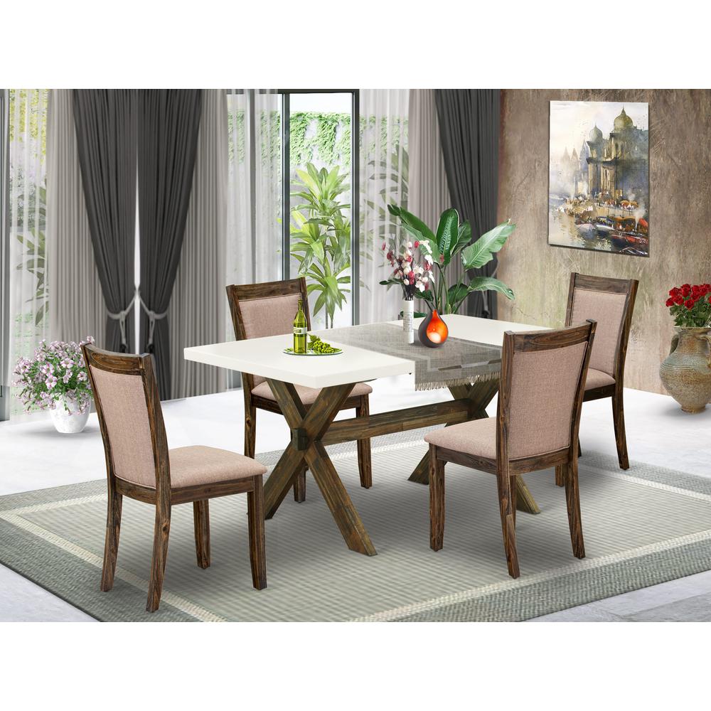 X726MZ716-5 5 Pc Modern Dining Set - A Table with Trestle Base and 4 Modern Chairs For Dining Room - Distressed Jacobean Finish. Picture 1