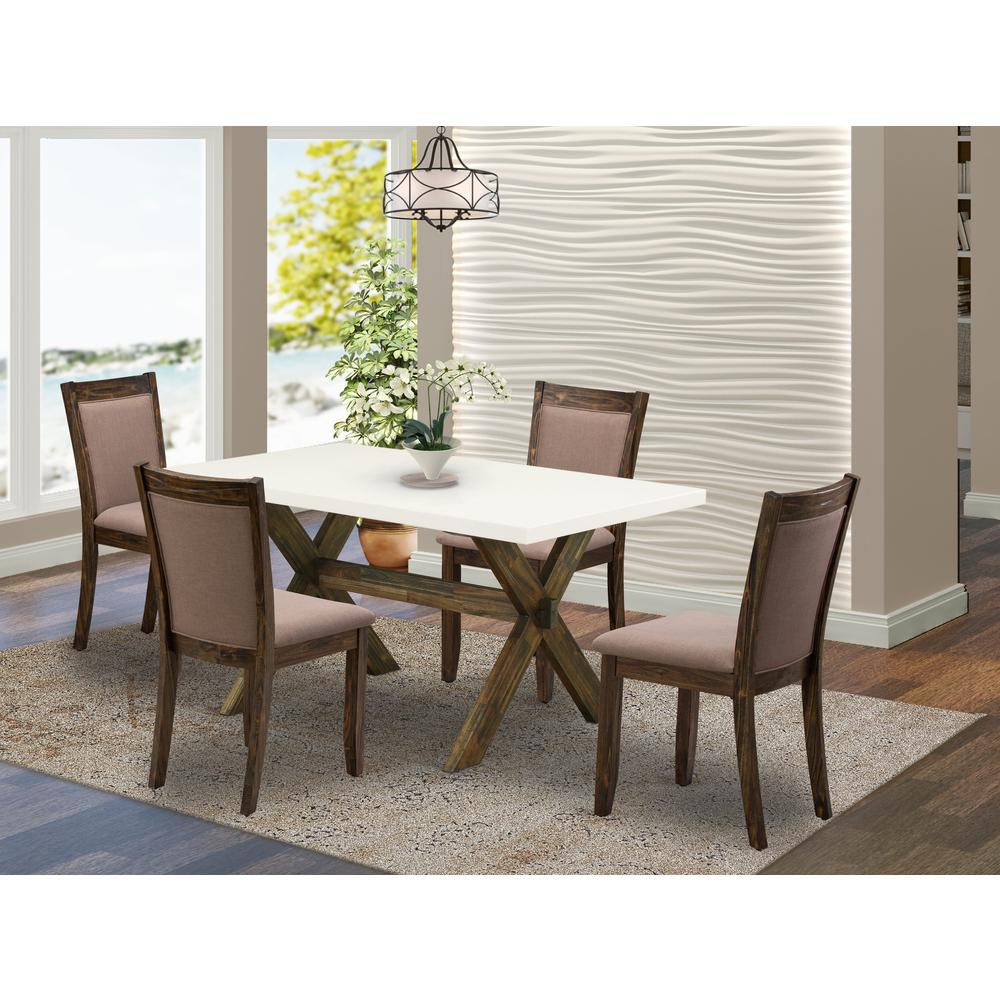 X726MZ748-5 - 5-Pc Dining Room Table Set - 4 Dining Chairs and 1 Kitchen Dining Table (Distressed Jacobean Finish). Picture 1