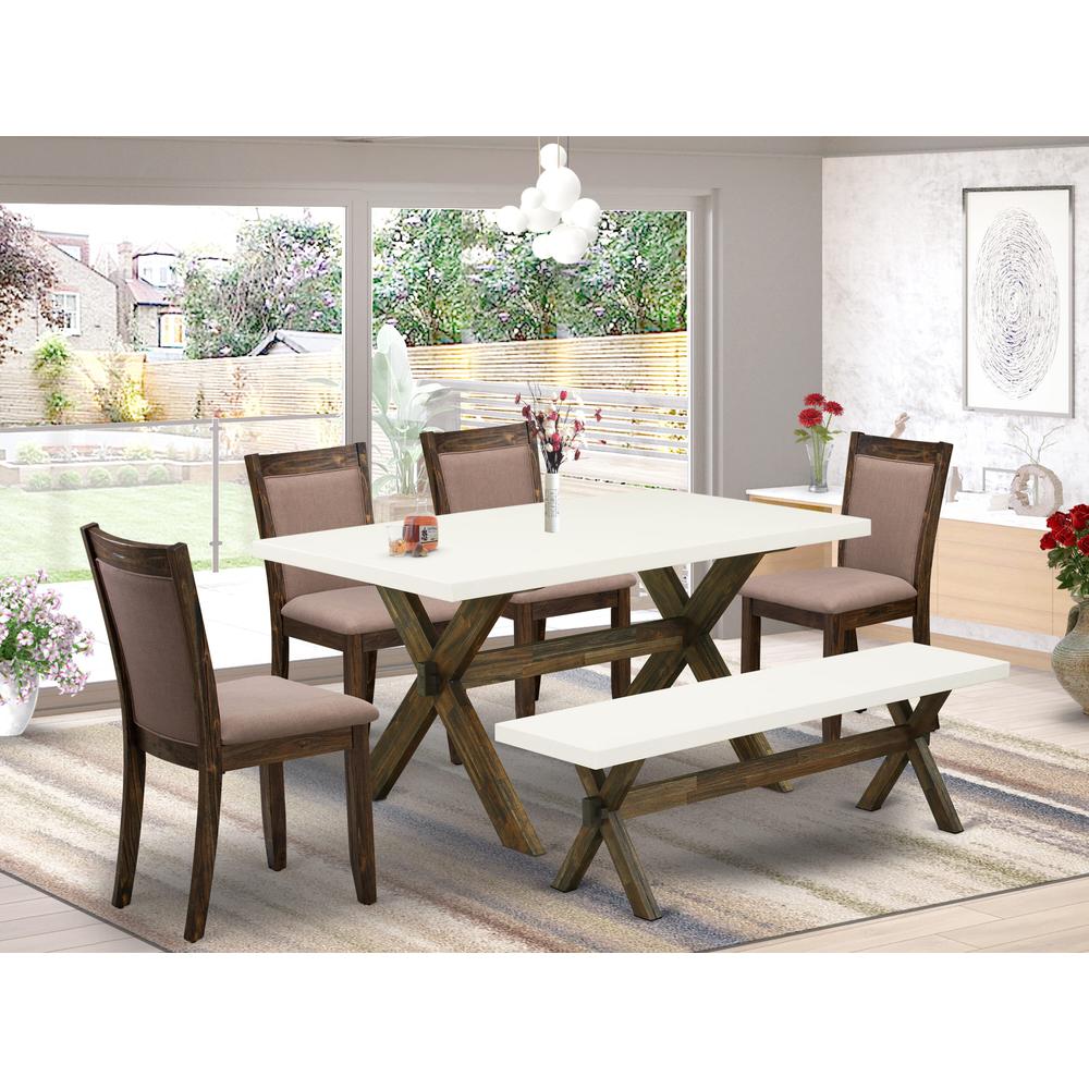 X726MZ748-6 - 6-Pc Dining Set - 4 Dining Chairs, a Wood Bench and 1 Modern dining room table - Linen White Finish. Picture 1