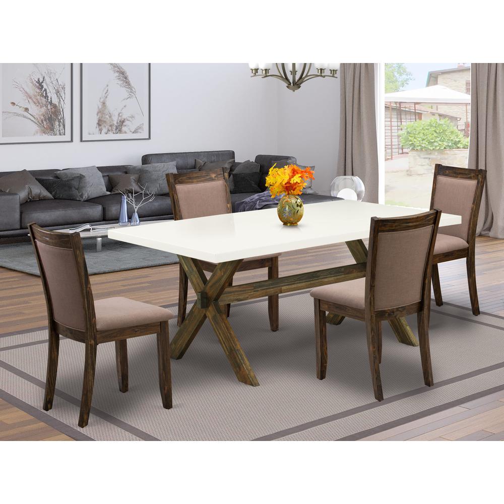 X727MZ748-5 5 Piece Dinette Set - A Wooden Dining Table with Trestle Base and 4 Coffee Wooded Chairs - Distressed Jacobean Finish. Picture 1