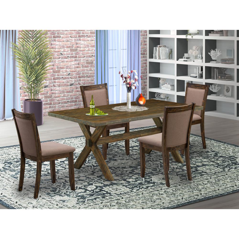 X776MZ748-5 - 5-Pc Modern Dining Set - 4 Parson Chairs and 1 Dining Table (Distressed Jacobean Finish). Picture 1