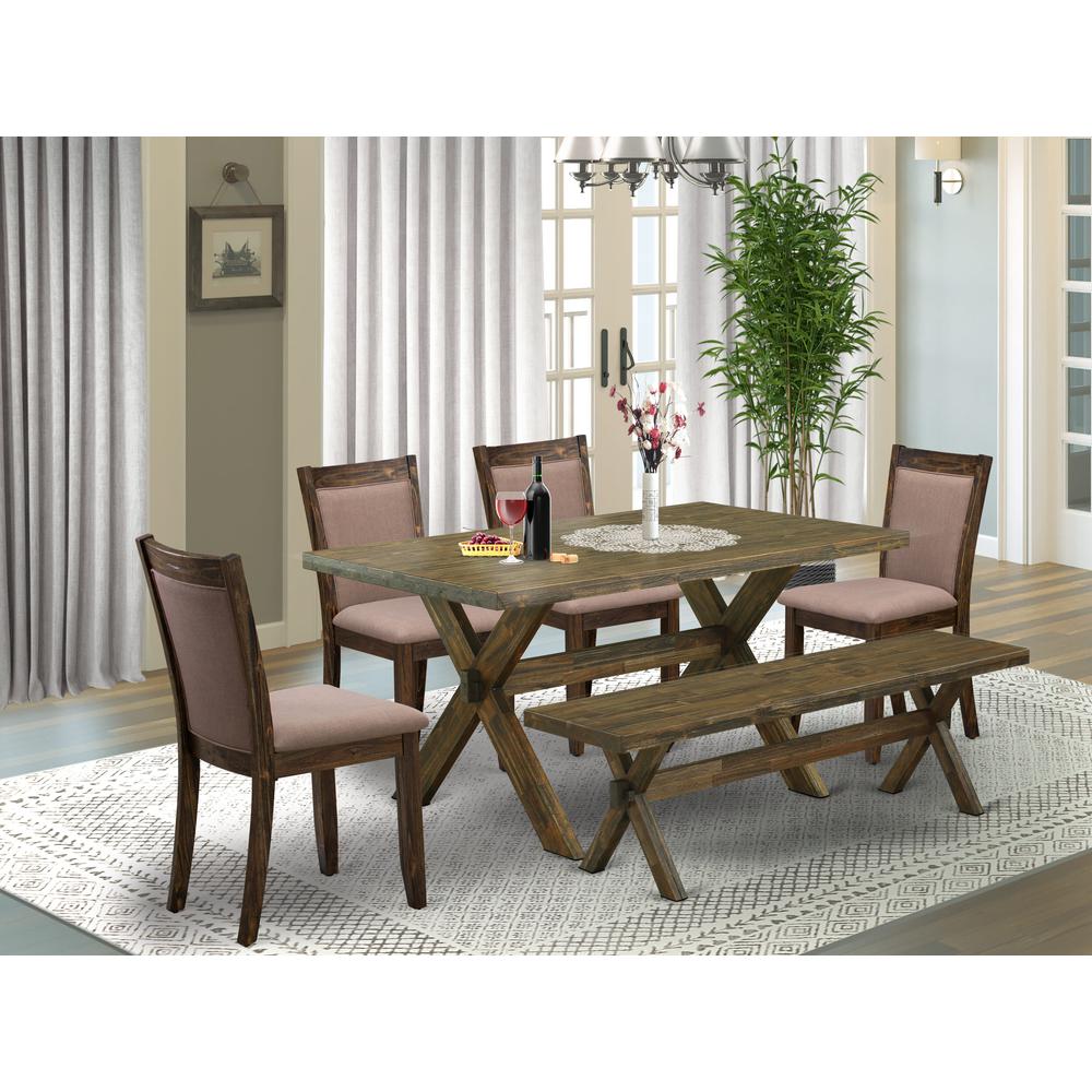 X776MZ748-6 - 6-Pc Dining Set - 4 Dining Chairs, a Dining Bench and 1 Modern Dining Table (Distressed Jacobean Finish). Picture 1