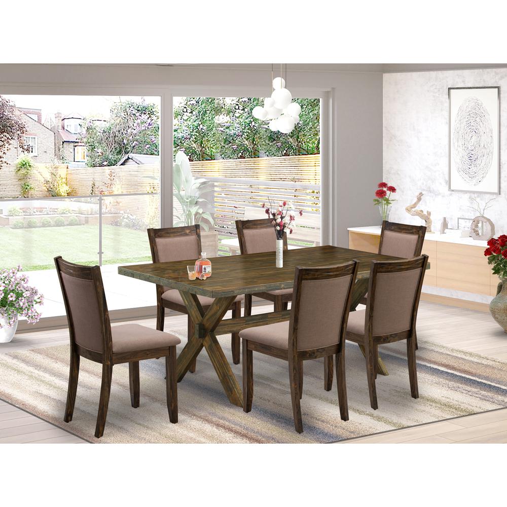 X776MZ748-7 - 7-Pc Modern Dining Table Set - 6 Dining Chairs and 1 Wooden Dining Table (Distressed Jacobean Finish). Picture 1