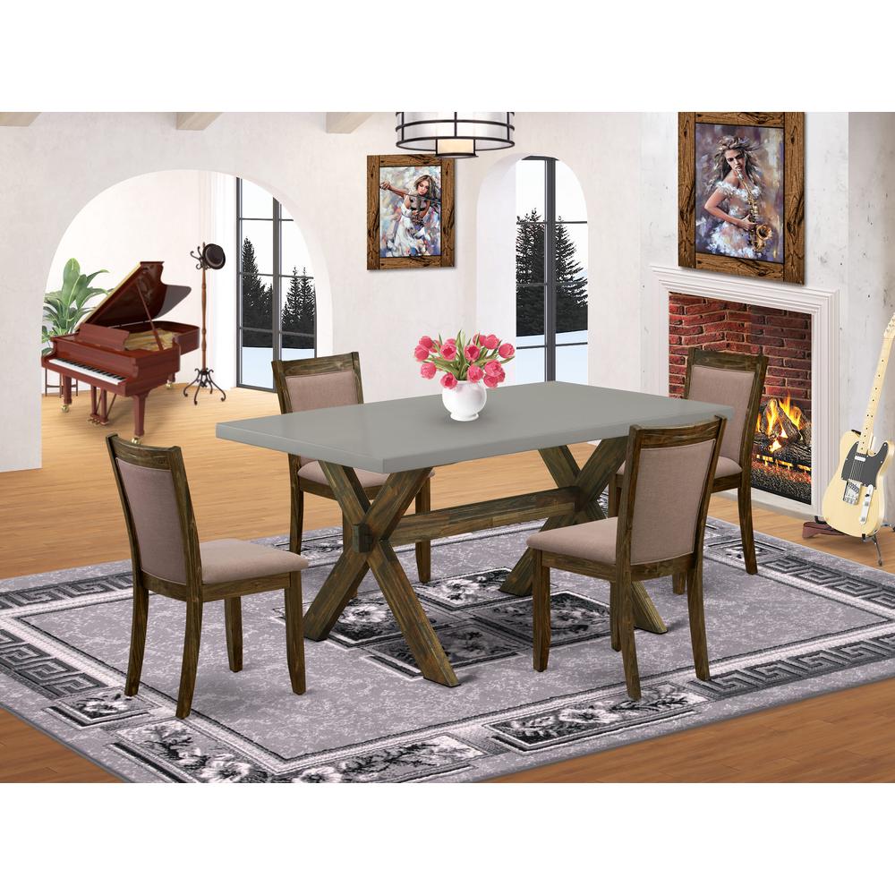 East West Furniture 5-Pc Kitchen Dining Set - 4 Dining Padded Chairs and 1 Kitchen Table (Distressed Jacobean Finish). Picture 1