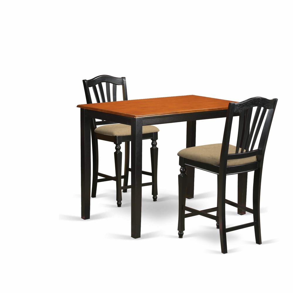 YACH3-BLK-C 3 Pc Dining counter height set-pub Table and 2 Kitchen Dining Chairs.. Picture 1