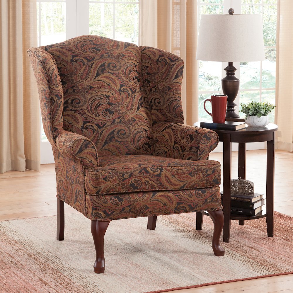 Paisley Cranberry Wing Back Chair. Picture 4