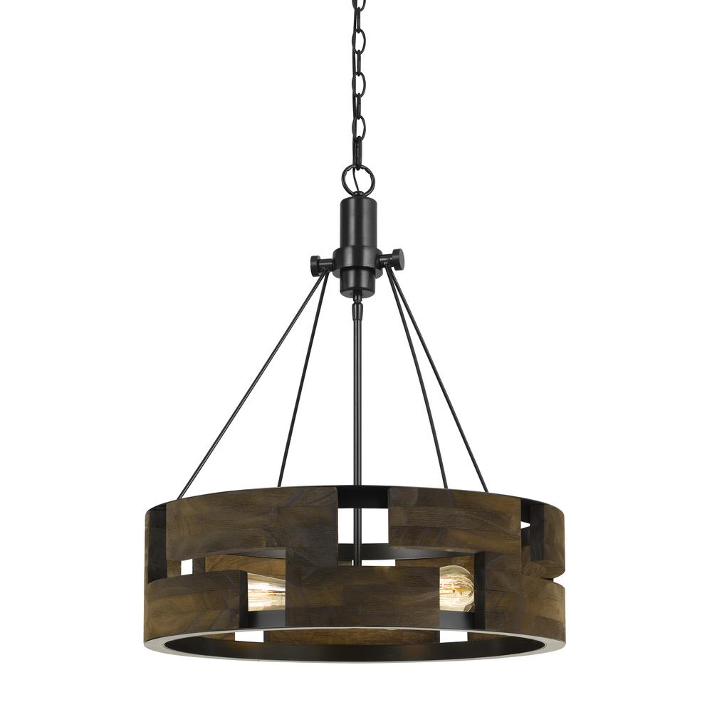 60W X 3 Bradford Metal And Wood Chandelier (Edison Bulbs Not Included). Picture 4