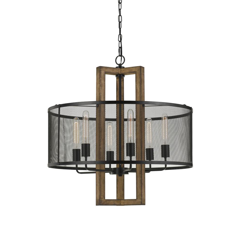 60W X 6 Monza Wood Chandelier With Mesh Shade (Edison Bulbs Not Included). Picture 4