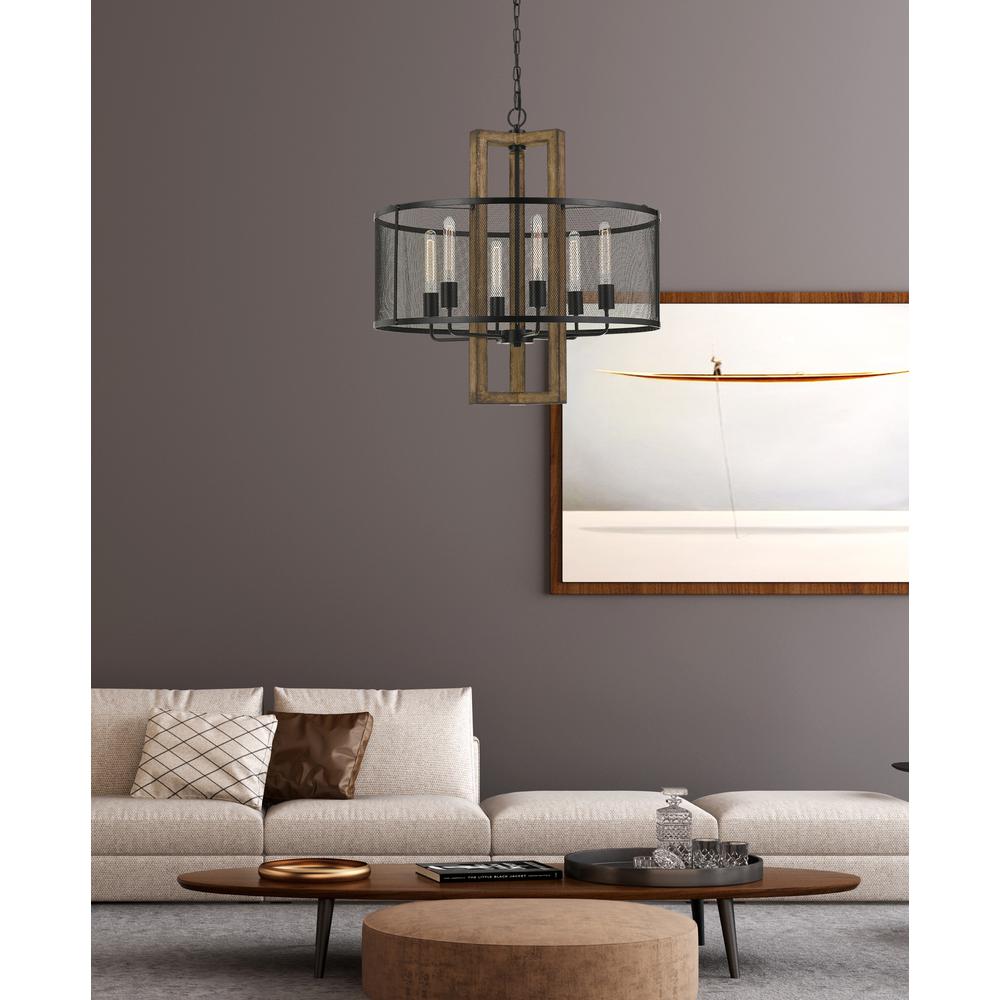 60W X 6 Monza Wood Chandelier With Mesh Shade (Edison Bulbs Not Included). Picture 3
