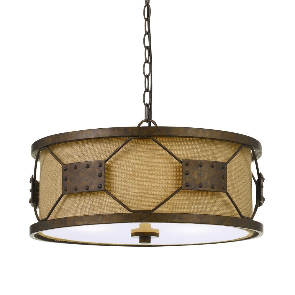60W X 3 Ragusa Metal 2 In 1 Pendant/Semi FLush Mount Fixture With Burlap Shade. Picture 8