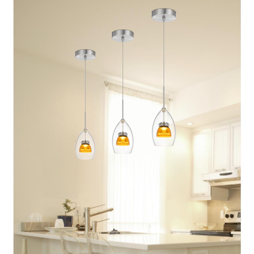 Integrated dimmable LED double glass mini pendant light. 6W, 450 lumen, 3000K, Clear Yellow. Picture 1