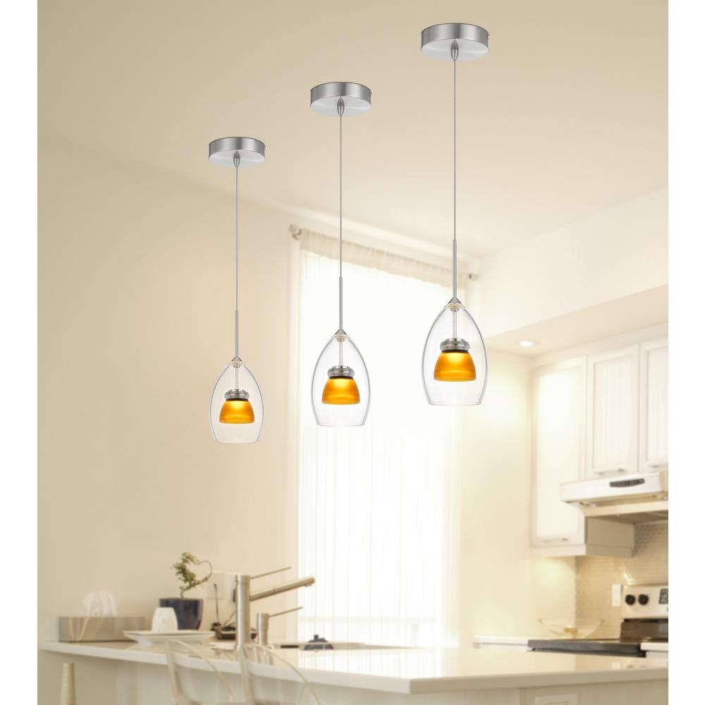 Integrated dimmable LED double glass mini pendant light. 6W, 450 lumen, 3000K, Frosted Yellow. Picture 1
