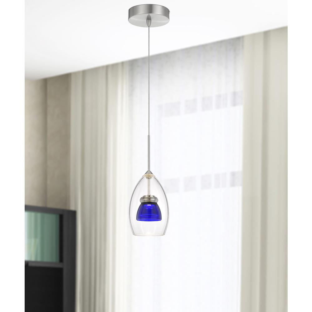 Integrated dimmable LED double glass mini pendant light. 6W, 450 lumen, 3000K, Clear Blue. Picture 1