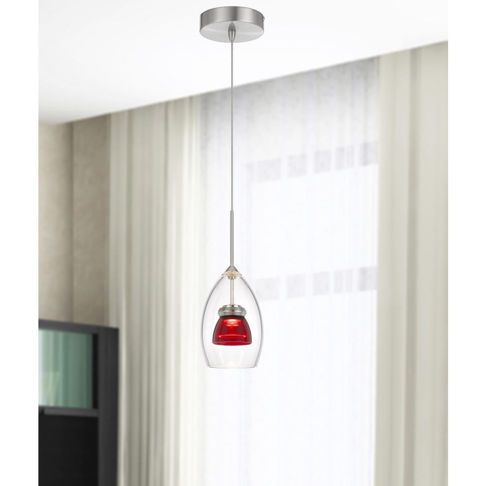 Integrated dimmable LED double glass mini pendant light. 6W, 450 lumen, 3000K, Red Clear. Picture 1