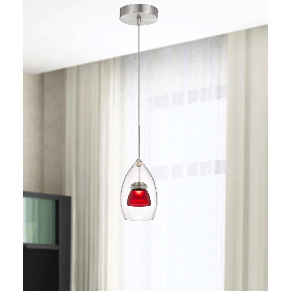 Integrated dimmable LED double glass mini pendant light. 6W, 450 lumen, 3000K, Frosted Red. Picture 1