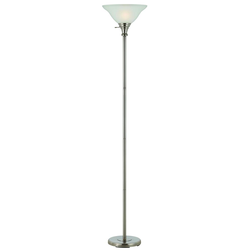 70" Height Metal Torchiere in Brushed Steel. Picture 1