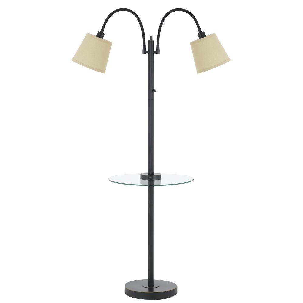40W 3 Way Gailmetal  Double Gooseneck Floor Lamp Withglass Tray Table And Two Usb Charging Ports.. Picture 2