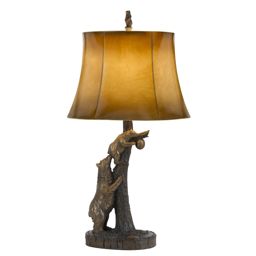 150w 3 Way Bear Resin Table Lamp With Leathrette Shade. Picture 1