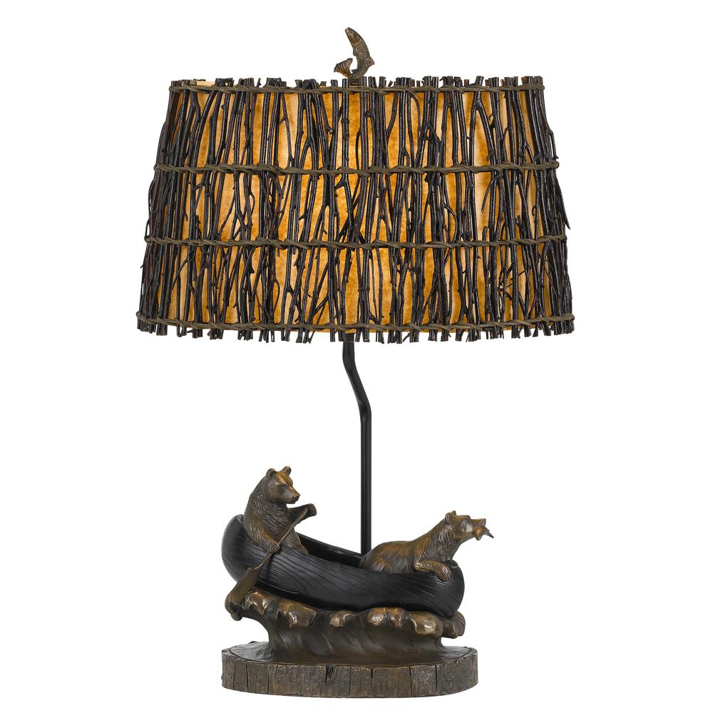 150w 3 Way Bear In Canoe Resin Table Lamp. Picture 1